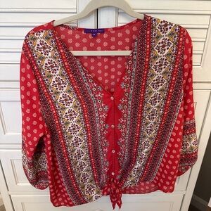 West Kei Boho Tie Front Blouse- worn twice! M